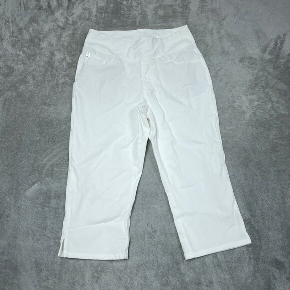Belle By Kim Gravel White Capri Pants Size 8P Cotton Blend Stretch a0216 - Picture 1 of 10